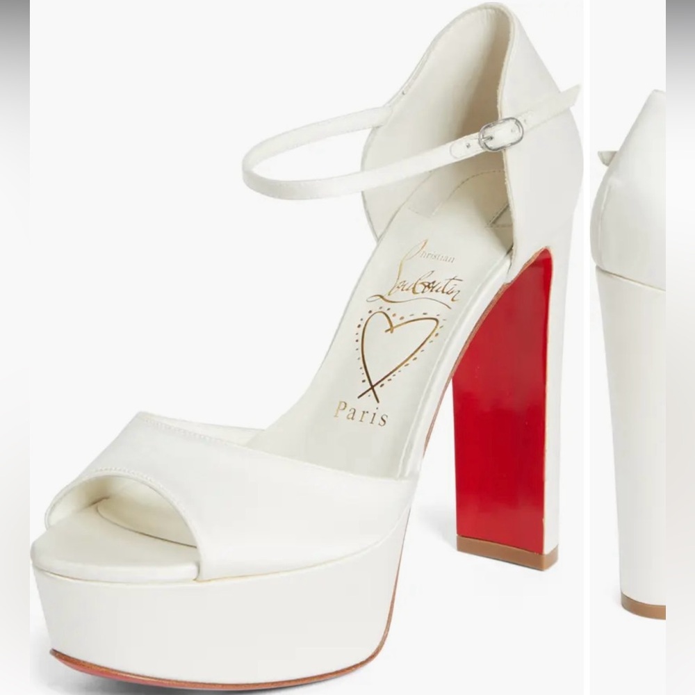 Christian Louboutin Sandaloo Silk Satin Platform Sandals Ivory EU 38.5 US 8